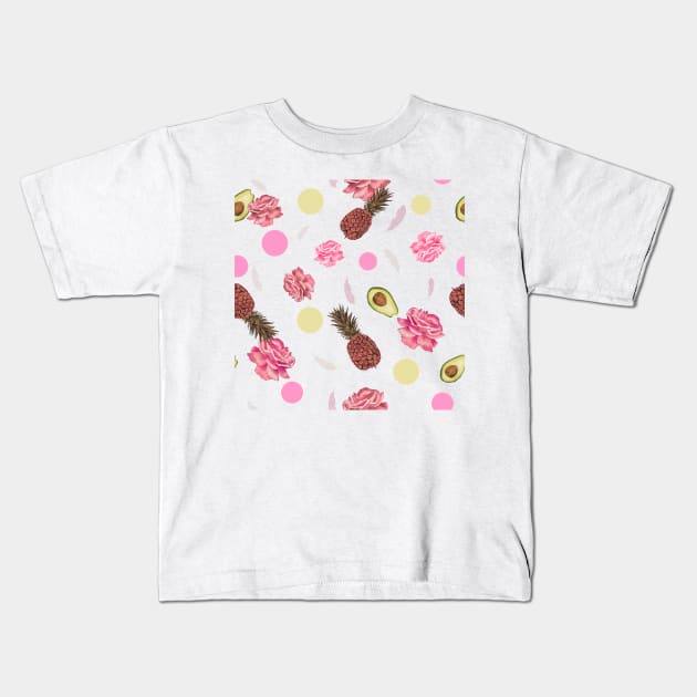 Avocado, roses, pineapple summer time beautiful romantic design Kids T-Shirt by GULSENGUNEL